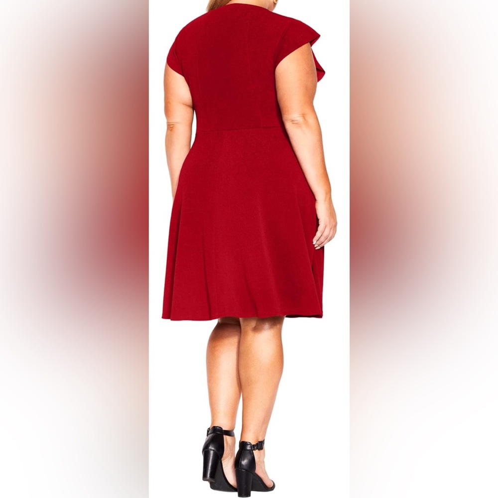 City Chic Burgundy Rounded Neckline Fluttering Cape Sleeves Skylar Dress SKU0466 - Picture 10 of 10
